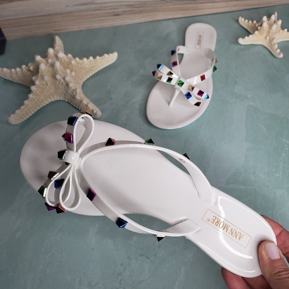 NEW Ann More Diamond Bow White Jelly Sandals - Picture 5 of 8